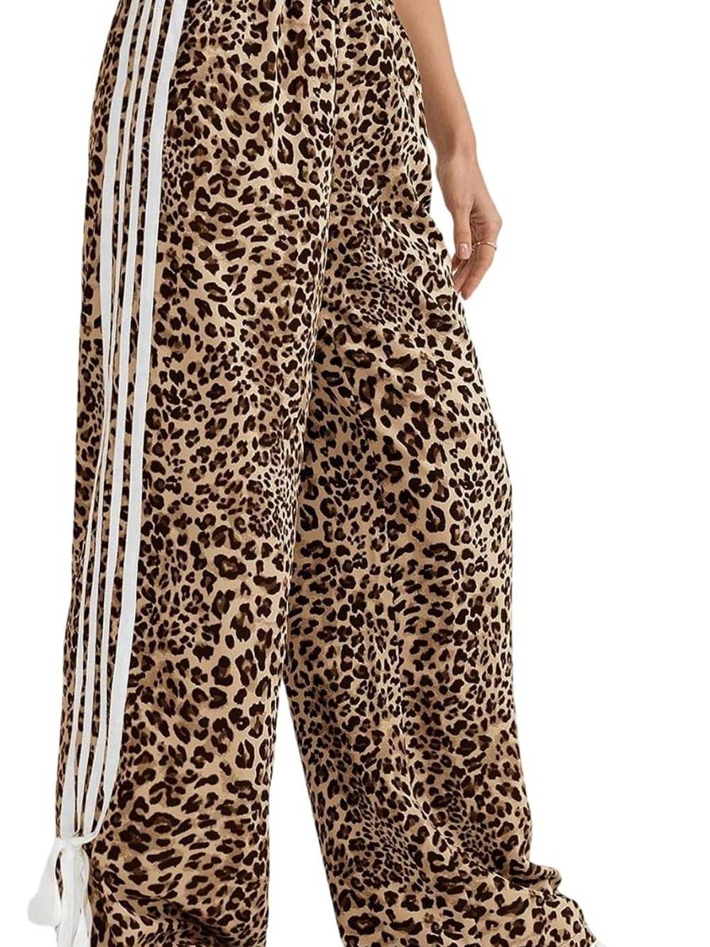 Leopard Print Wide-Leg Women's Pants - Beige/Brown